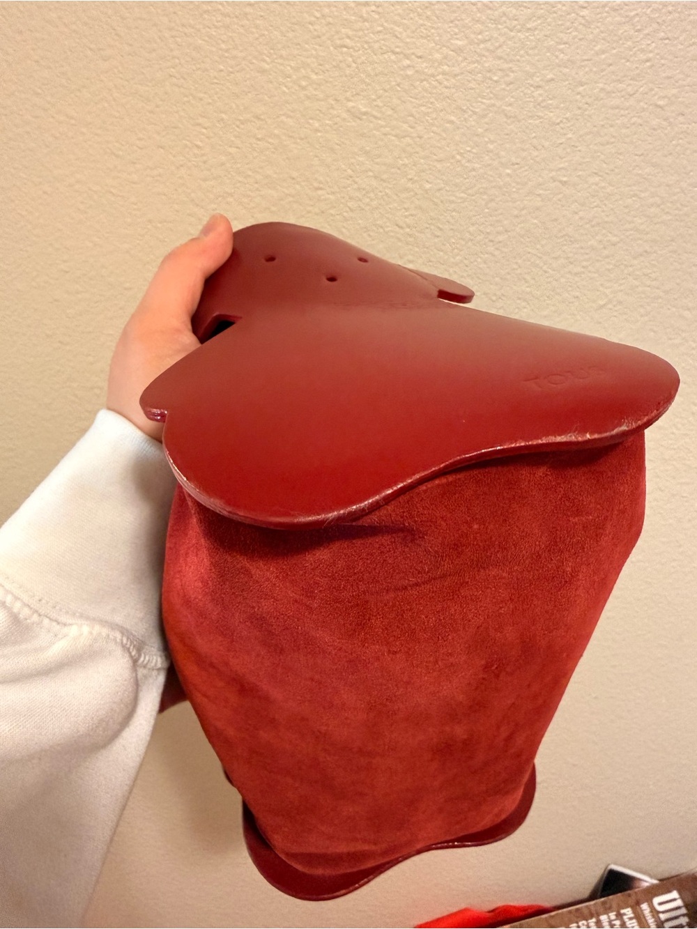 Tous Red Bear-Shaped Mini Suede Shoulder Bag - Picture 4 of 14